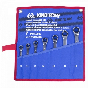12107MRN KING TONY Набор комбинированных трещоточных ключей, 10-19 мм, чехол из теторона, 7 предметов