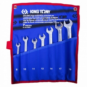 12C7MRN KING TONY Набор комбинированных удлиненных ключей, 8-19 мм, чехол из теторона, 7 предметов