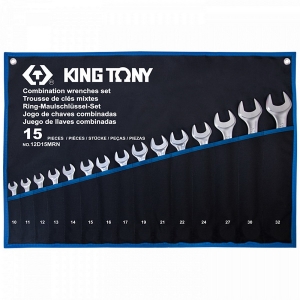 12D15MRN KING TONY Набор комбинированных ключей, 10-32 мм, чехол из теторона, 15 предметов